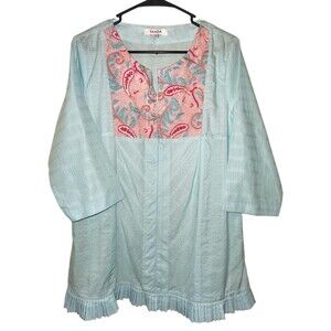 TAAGA Vintage 80s WOMEN'S XXL Floral Gardening Pleated Hem Tunic Whimsical
